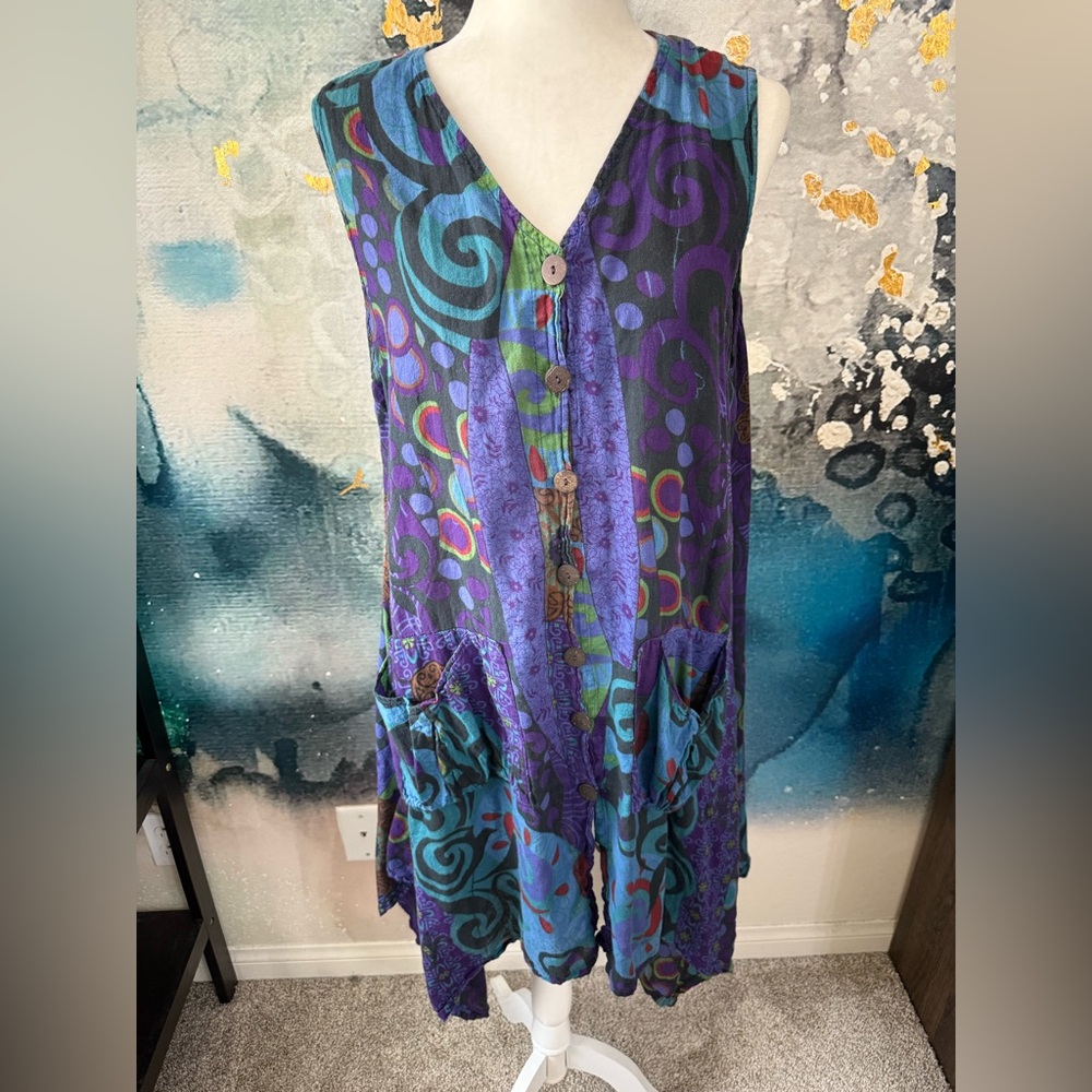 Sacred Threads | Button Front Sleeveless Boho Dress